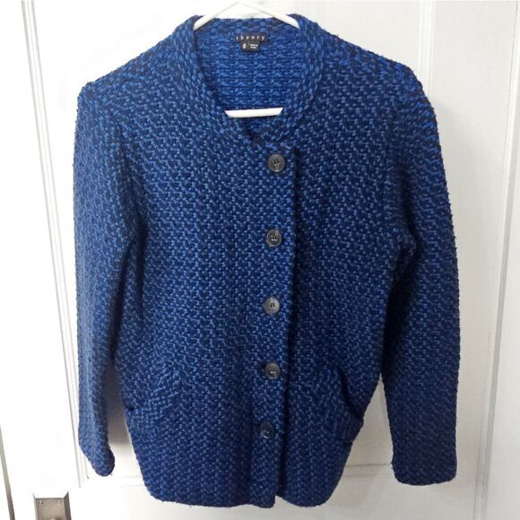 Theory black and blue button down sweater sz m - Picture 1 of 4